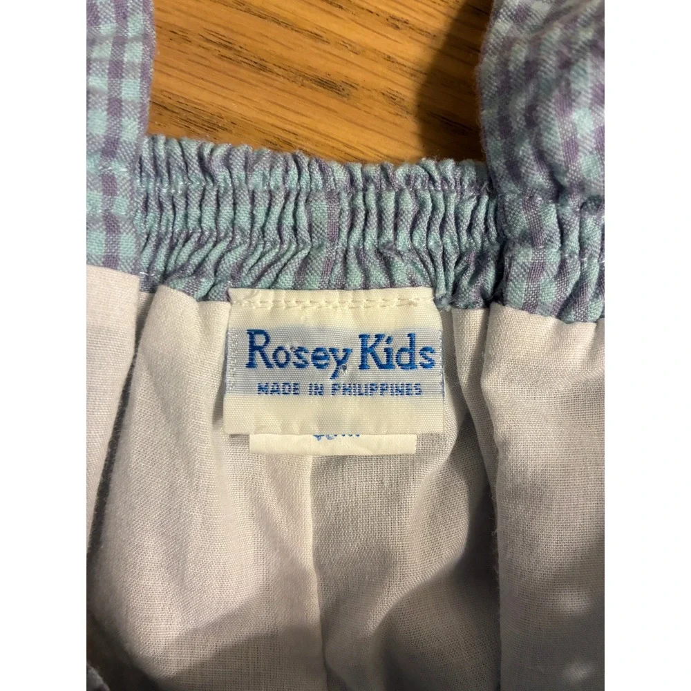 Rosey Kids Blue Gingham Seersucker Sunsuit Overalls Shorts 24M Vintage